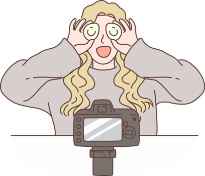 Illustration of beauty blogger recording makeup tutorial video for vlog in Social media. Characters hand drawn style. png