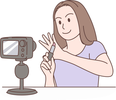 Illustration of influencer shooting video for blog or vlog review in Social media. Characters hand drawn style. png