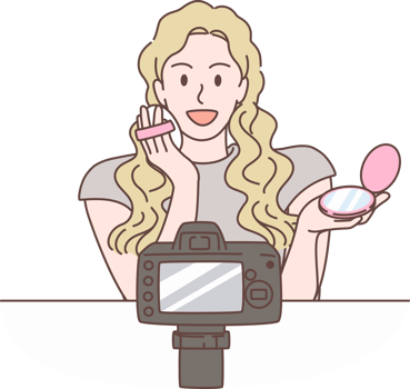 Illustration of beauty blogger recording makeup tutorial video for vlog in Social media. Characters hand drawn style. png