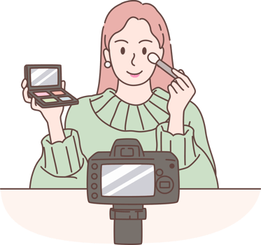 Illustration of beauty blogger recording makeup tutorial video for vlog in Social media. Characters hand drawn style. png