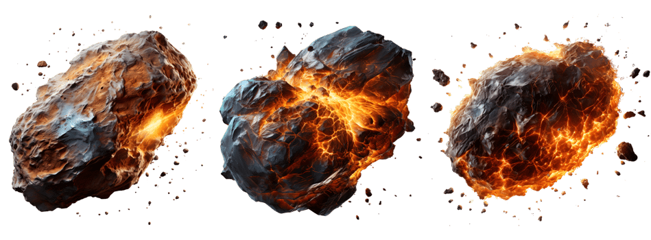 AI generated Set of Fiery Falling Meteor Rocks png