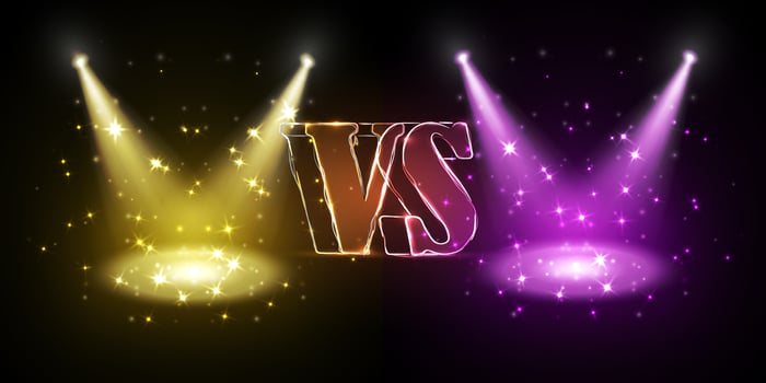 Versus round pink and yellow glow rays night scene with sparks on dark background. Light effect podium. Disco club dance floor. Beam stage. Magic fantasy portal. Futuristic hot and cold teleport vector