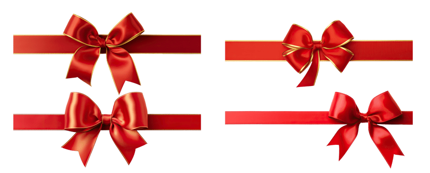 AI generated Red ribbon and bow with gold isolated on a transparent background. png