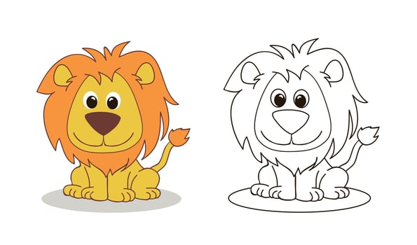 Coloring page of cute little lion for preschool kids activity educational worksheet. vector