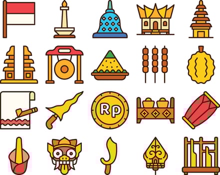 Indonesia Culture And Landmark Icon Set. Vector Illustration.