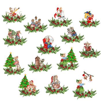 Watercolor Christmas mice in cartoon style composition. png