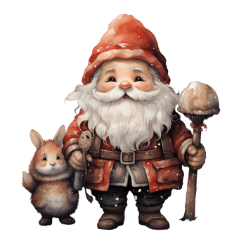 AI generated Watercolor of chubby cute elderly Santa Claus with brown rabbit bunny on transparent. AI Generated png