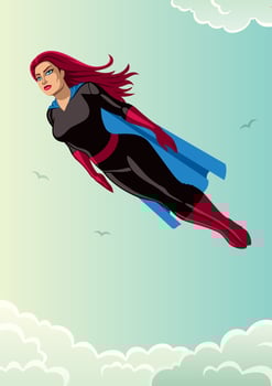 Super Heroine Flying Sky vector