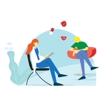 Woman doctor in consultation session with her patient about health care. flat vector illustration