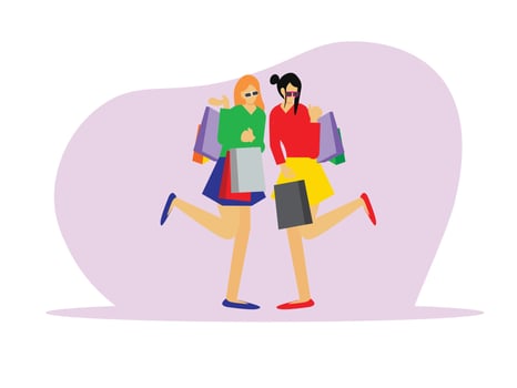 two women are spending time of their friendship by shopping stuff and carrying shopbags of their own vector