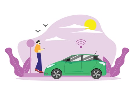 A woman is waiting for online transportation. People ordering car using online transportation app. vector