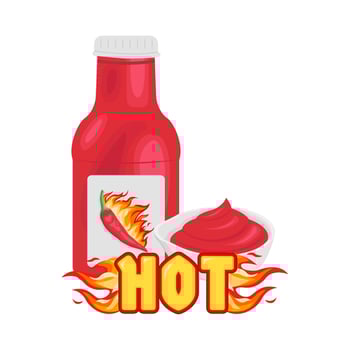 hot fire, bottle sauce with sauce in bowl illustration vector