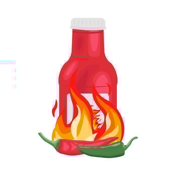 hot fire, hot chili with bottle sauce illustration vector