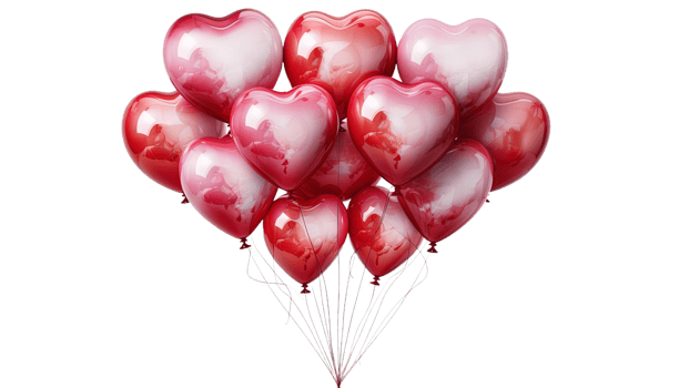 AI generated Heart Balloons, Love Air Balloons, Romantic Floaters Clipart, Valentine's Decor, Heart-shaped Inflatables, Balloon Bunches, Transparent Balloon PNG