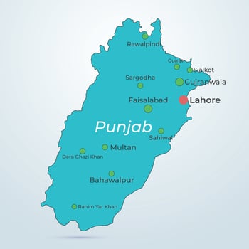 Pakistan Punjab map vector with city name with silver background