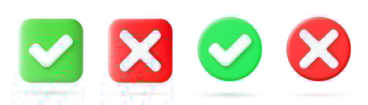Green tick check mark and cross mark symbols vector