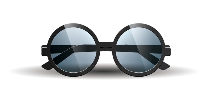 Sunglasses isolated on white background, round black frame glasses, women's and men's accessories. Optics, good look, lens, vintage, trend. Vector illustration. EPS10