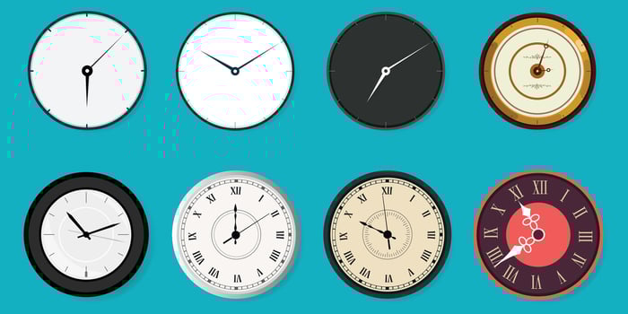 Wall clock icon collection. Closeup template design in vector. Mock-up for branding and advertising isolated on blue background. vector