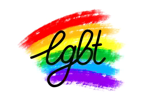 LGBT logo. Vector flat illustration with hand drawn watercolor rainbow flag.