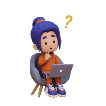 3D cute girl character confused on a laptop png