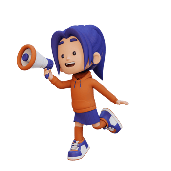 3D cute girl Character jumping and talking on Megaphone png