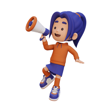 3D cute girl Character jumping and talking on Megaphone png