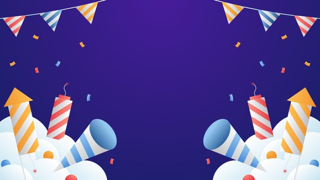 Colorful fireworks frame on a dark blue background, Happy New Year. Flat style design. Concept for holiday celebration, greeting card, poster, banner, flyer.Vector Illustration vector