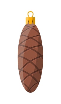 Christmas glass toy pine cone. Happy new year decoration. Merry christmas holiday. New year and xmas celebration. Vector illustration in flat style
