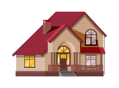 Suburban family house. Countryside wooden house icon. Isometric building. Real estate and rent. Vector illustration in flat style