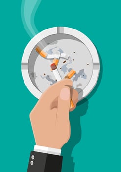 White ceramic ashtray full of smokes cigarettes. vector