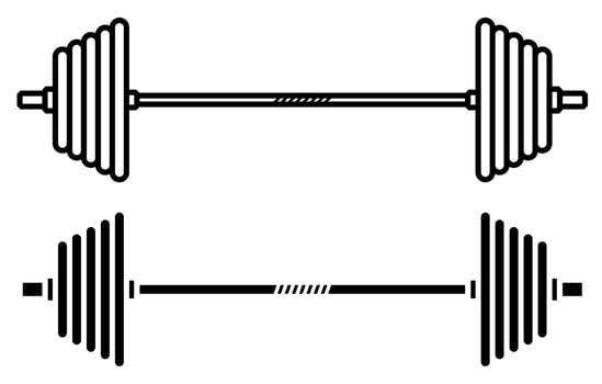 sports barbell icon. Healthy lifestyle, fitness. Black and white vector