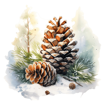 AI generated watercolor pine cone and pine tree. AI generated image png