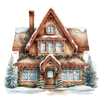 AI generated gingerbread house with pine decoration. AI generated image png