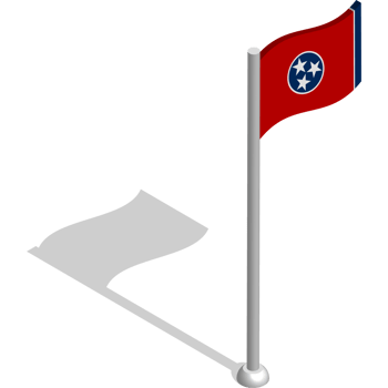 Isometric flag of american state of TENNESSEE in motion on flagpole. National banner flutters in wind. PNG image on transparent background