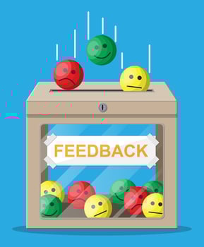 Rating box. Reviews smiles faces. Testimonials, rating, feedback, survey, quality and review. Vector illustration in flat style
