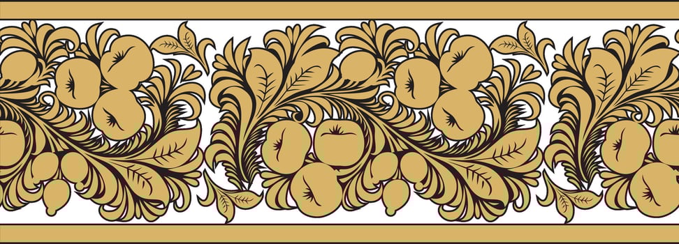 Vector gold seamless Russian folk ornament Khokhloma. National endless border, frame of Slavic peoples, Belarusians, Ukrainians.
