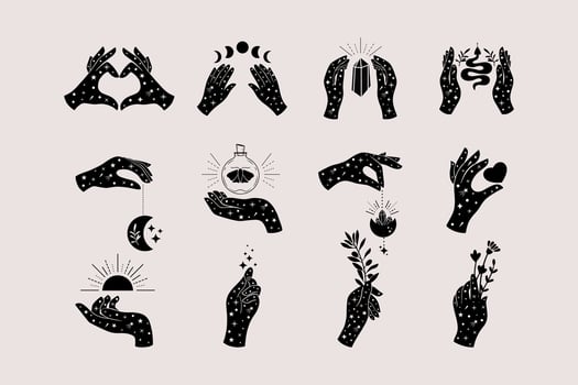 Set of magic hands with stars. vector