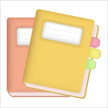 Two books in hard covers lying one on another. Textbooks with paper bookmarks. Books icon for Back to school element vector