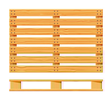 Wooden pallet icons. Cartoon wood pallet isolated on white. Top view, front and side view. Flat vector illustration.