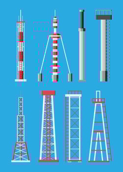 Transmission Cellular Tower Antenna. Network Broadcast Equipment Isolated. Broadcasting, Internet, Television Cell Station. 4G 5G. Satellite Communication Antenna. Flat Vector Illustration