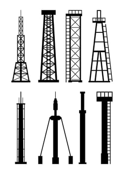 Transmission Cellular Tower Antenna Silhouette. Network Broadcast Equipment Isolated. Broadcasting, Internet, Television Cell Station. 4G 5G. Satellite Communication Antenna. Vector Illustration