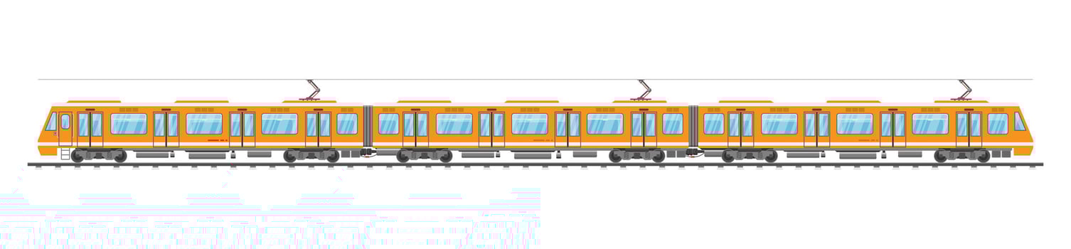 Detailed Underground Train Car Isolated. Subway Railway Car on White. Modern Urban Metro. Passenger Express Railway. Railroad Public Transportation. Rapid Transport. Flat Vector Illustration