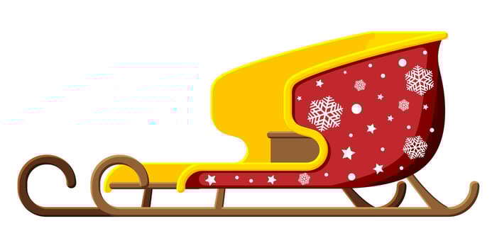 Empty santa sleigh with snowflakes. Holiday christmas sledge. Happy new year decoration. Merry christmas holiday. New year and xmas celebration. Vector illustration in flat style