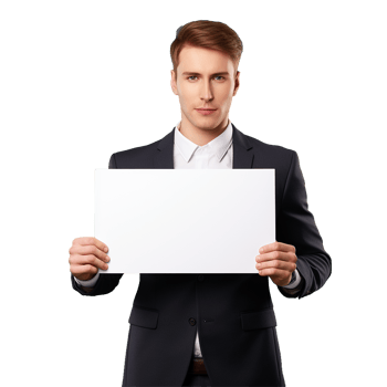 AI generated Businessman holding placard png isolated on transparent background