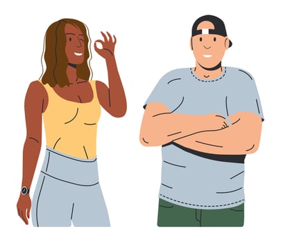 Fitness Couple Isolated on White. Fitness Model and Bodybuilder. Trendy Fit Man and Woman. African American Muscular Male and Caucasian Slim Female Sports Characters. Cartoon Flat Vector Illustration