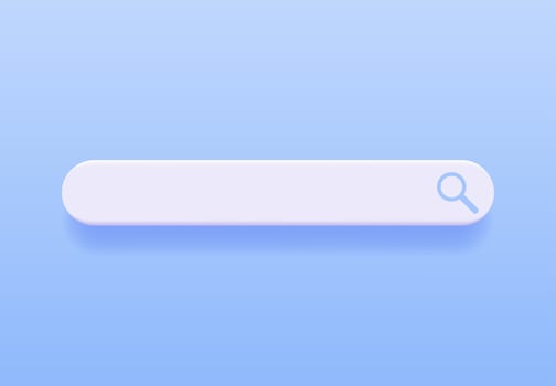 3D Search Bar Blank Isolated. Browser Button Template for Website, Application and UI. Navigation Search for Apps. Search Form Render with Shadow on Pink Background. Vector Illustration