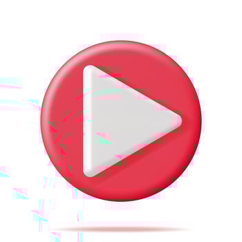 3D Play Button Isolated on White. Render Red Circle with White Triangle Inside. Simple Icon of Web Player. Social Media, Web Multimedia, Movie and Music. Video, Audio and VLOG. Vector Illustration
