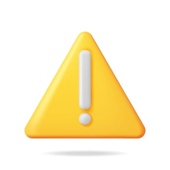 3D Yellow Exclamation Mark Isolated. Redner Triangle Attention, Information, Danger and Warning Icon. Alert and Alarm Symbol. Social Media Network Notification Reminder. Vector Illustration