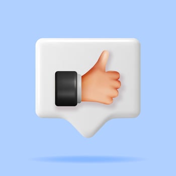 3D Thumbs Up Hand Gesture Button Isolated. Render Like Hand Symbol. Customer Rating or Vote Icons. Like or Love Button for Social Media and Mobile App. Cartoon Fingers Gestures. Vector Illustration
