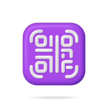 3d QR Code Icon Isolated. Render Modern QR Code Symbol. Concept of Online Shopping. Advertisement, Marketing and Promotion. Scan Code for Verification, Payment or identification. Vector Illustration